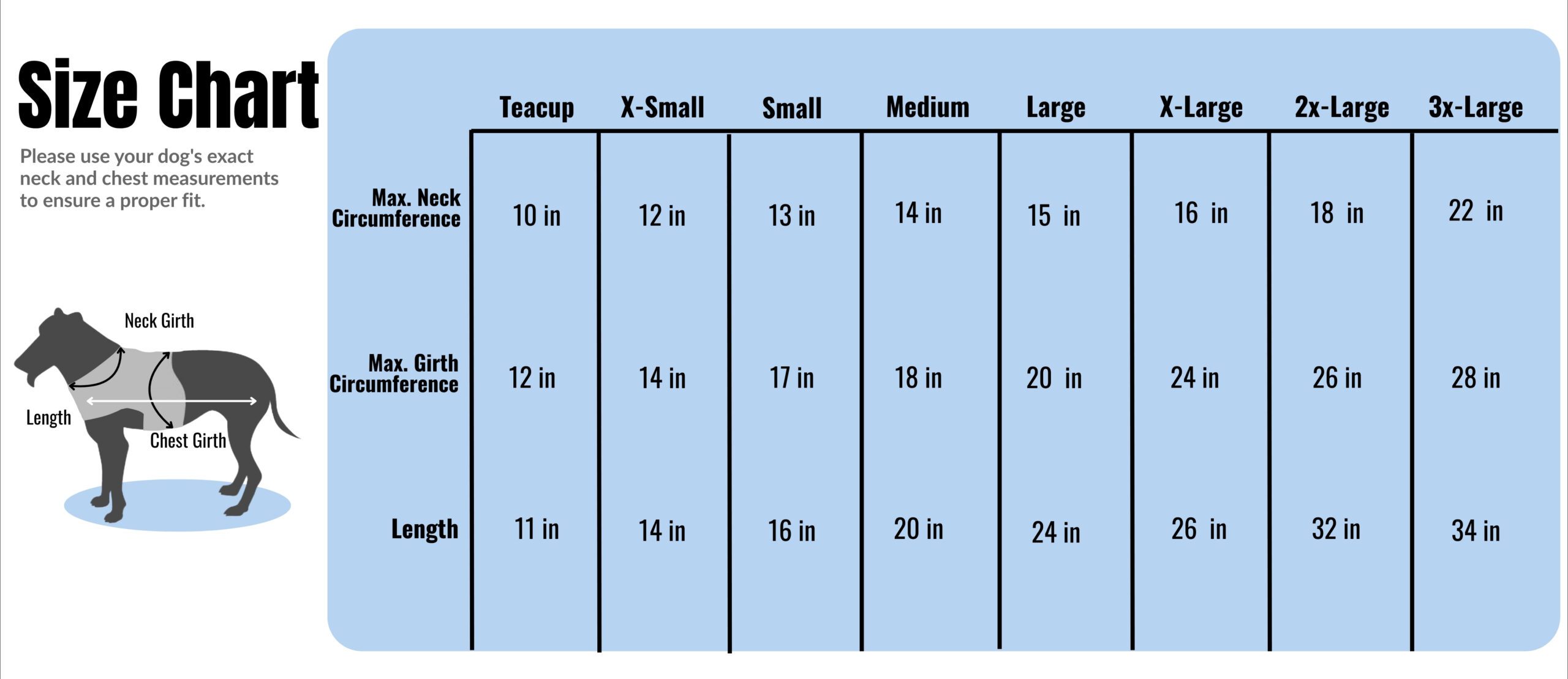 Cashmere Blend Dog Sweater -Soft Sky Blue 2 Cashmere Blend Sky Blue Dog Sweater Size Chart