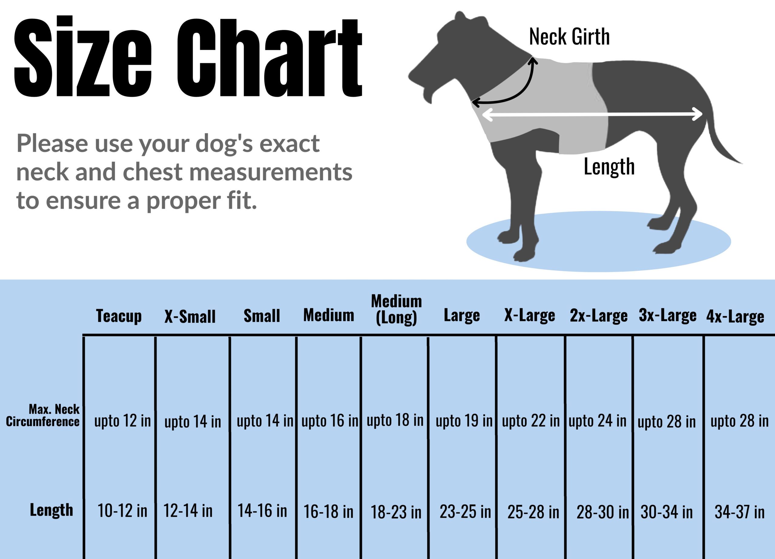 Vitesse® Dog Coat for Active Cold Weather 5 Vitesse Dog Coat for active cold weather Size Chart