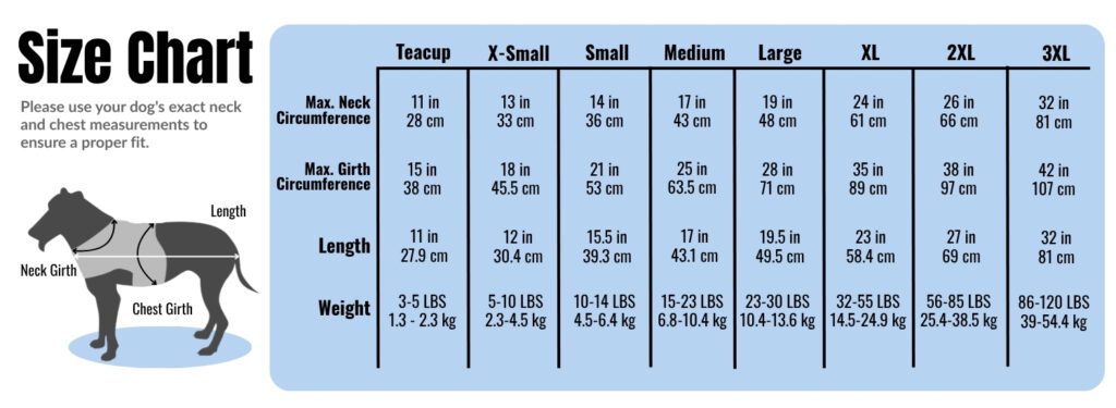 Diamond Tech Dog Coat – Dynamic Fit for Small Dogs 10 Diamond Tech Dog Coat size chart - dog coat sizing guide